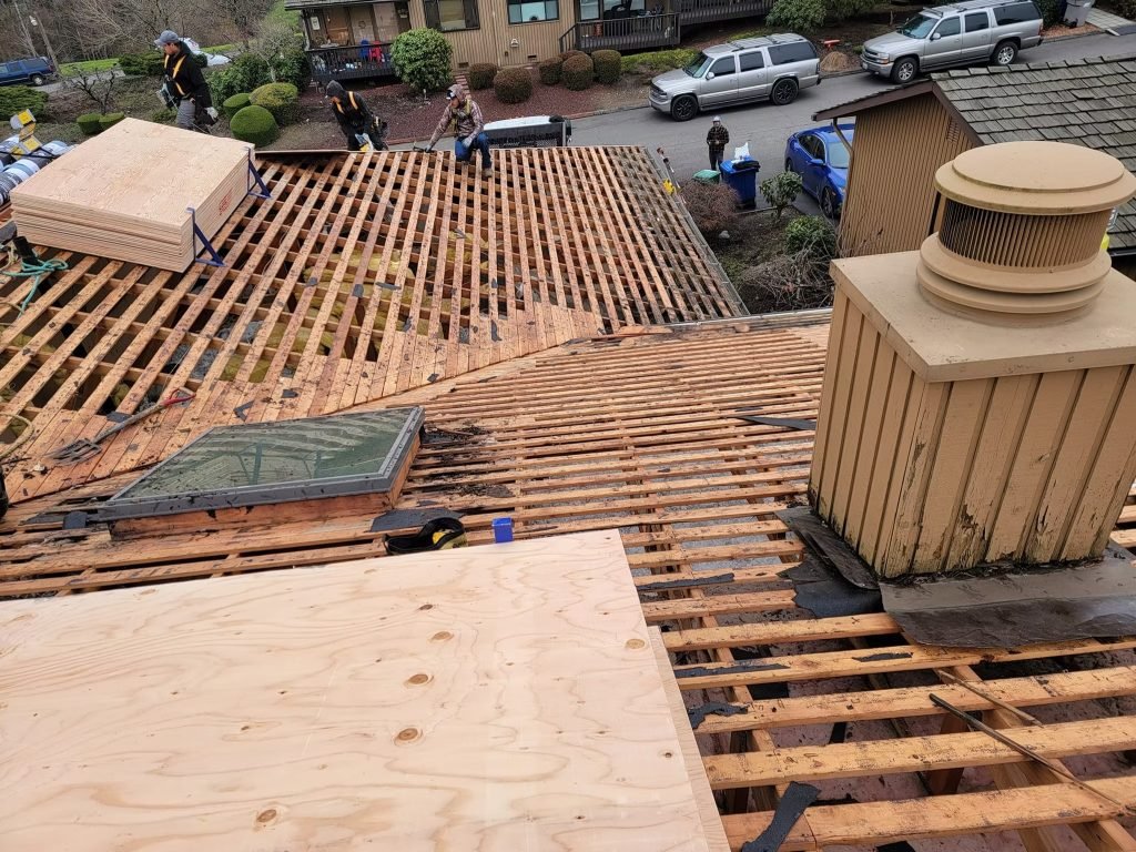 Roof decking exposed during replacement