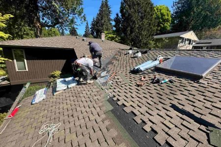Roof repair work on a residential roof in Seattle
